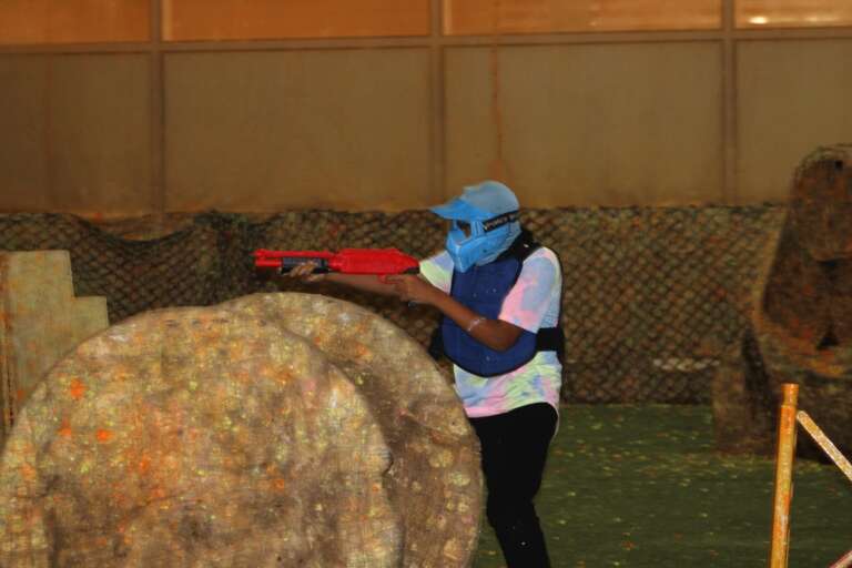 Junior aiming from behind a bunker