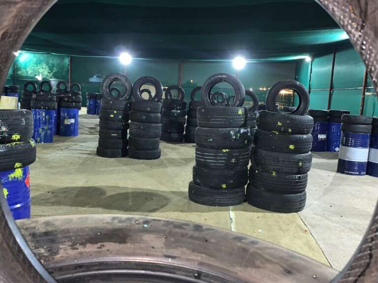 Sealine outdoor arena seen through a tyre